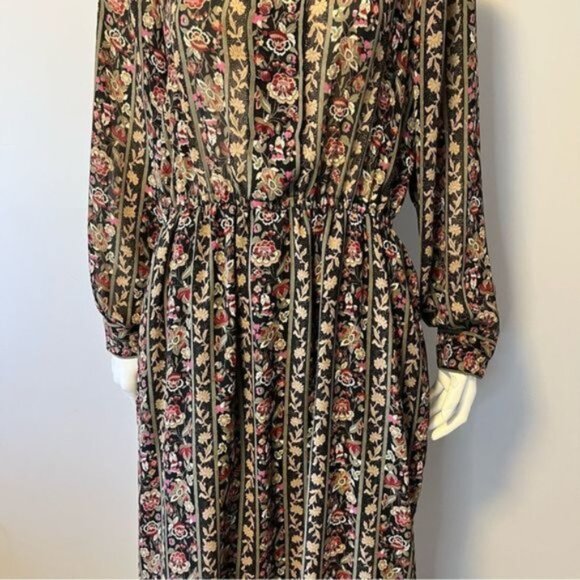 Vintage Floral Midi dress flowy long sleeves earthy tone floral medium size - Picture 7 of 9